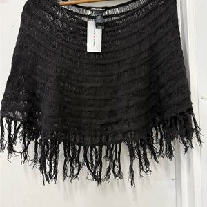 Chic Black Fringe Poncho